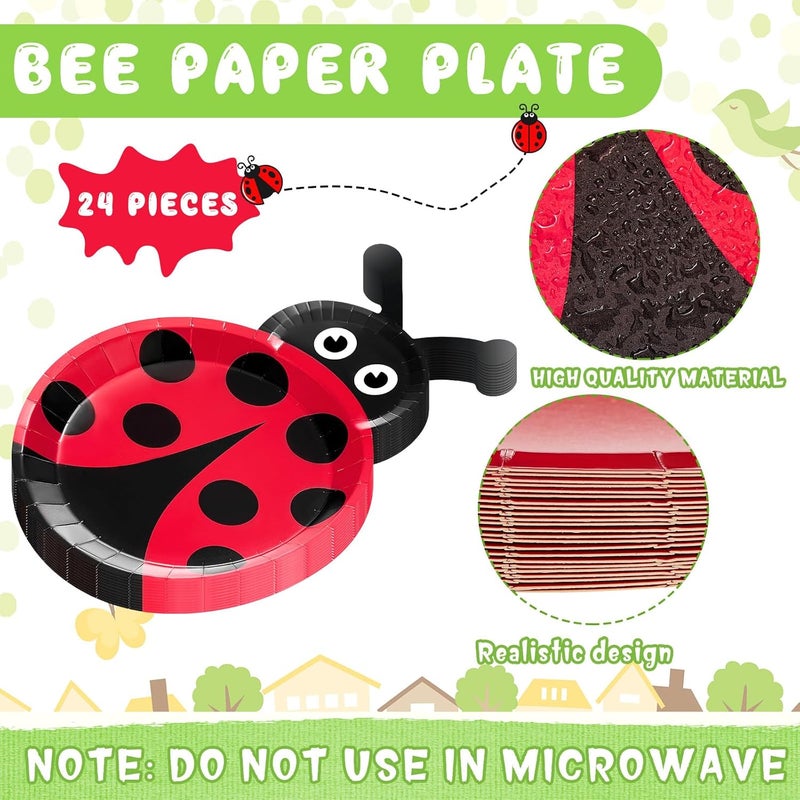 meekoo 24 Pcs Ladybug Plates Party Paper Plates Ladybug Theme Party Decorations for Dinner Dessert Picnic Birthday Wedding - Image 3