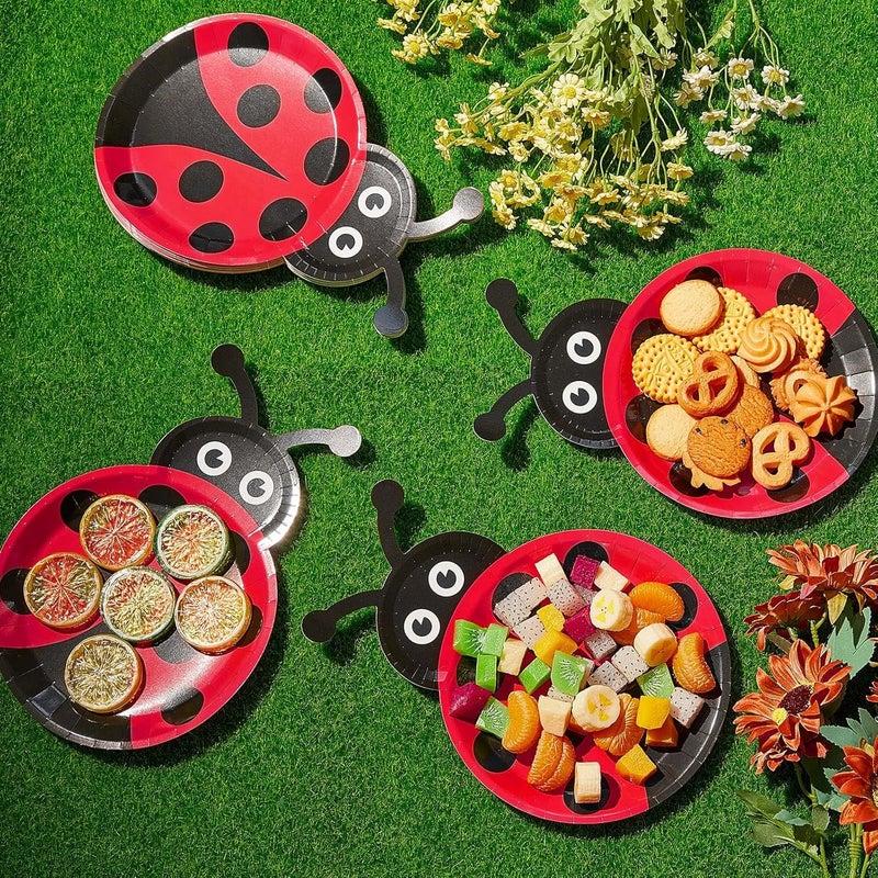 meekoo 24 Pcs Ladybug Plates Party Paper Plates Ladybug Theme Party Decorations for Dinner Dessert Picnic Birthday Wedding - Image 4