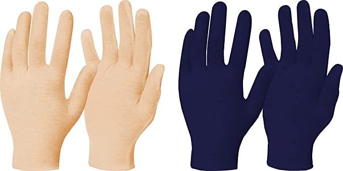 KETKAR Unisex Adult's Cotton Short/Half Hand Gloves for Sun Protection Bike Riding (2 Pair)_Beige|Blue - Image 1