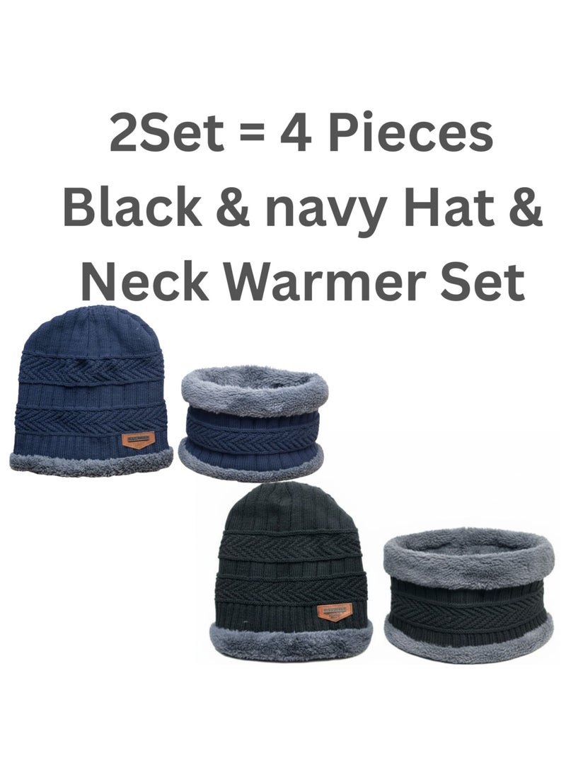 SARAOONT 4 Piece Winter Beanie Hat and Scarf Set Includes 2 Black and 2 Navy Pieces Thick Warm and Cozy for Cold Weather - Image 2