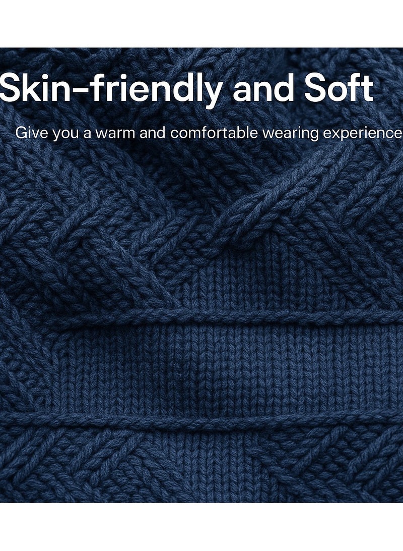 SARAOONT 4 Piece Winter Beanie Hat and Scarf Set Includes 2 Black and 2 Navy Pieces Thick Warm and Cozy for Cold Weather - Image 4