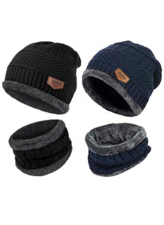 SARAOONT 4 Piece Winter Beanie Hat and Scarf Set Includes 2 Black and 2 Navy Pieces Thick Warm and Cozy for Cold Weather  - Image 1