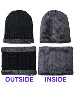 SARAOONT 4 Piece Winter Beanie Hat and Scarf Set Includes 2 Black and 2 Navy Pieces Thick Warm and Cozy for Cold Weather  - Image 3
