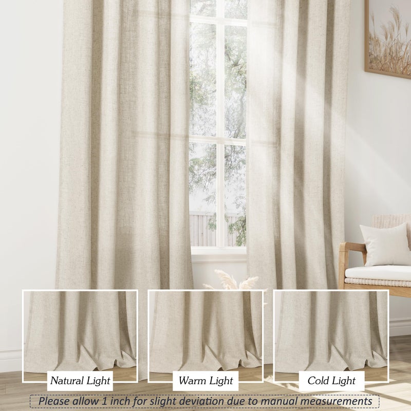 Jowels Natural Linen Curtains 80 Inch Length 2 Panels for Living Room Bedroom  Light Filtering Sheer Curtains 80 Inches  Neutral Modern Grommet Semi Sheer Soft Privacy Drapes Beige - Image 4