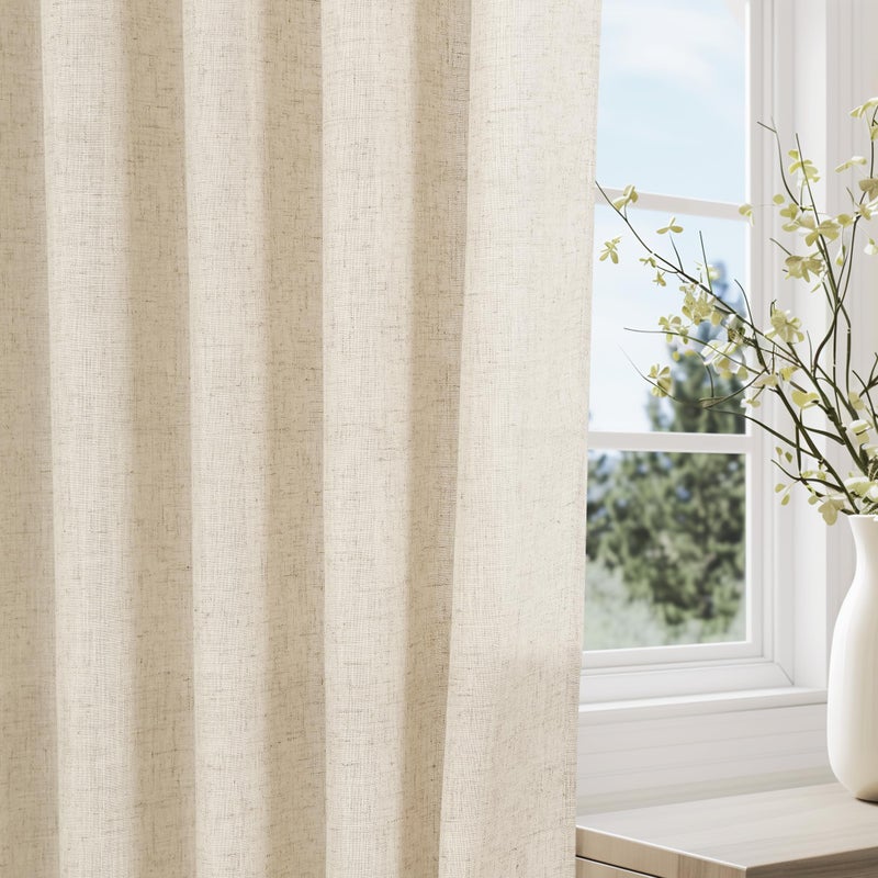 Jowels Natural Linen Curtains 80 Inch Length 2 Panels for Living Room Bedroom  Light Filtering Sheer Curtains 80 Inches  Neutral Modern Grommet Semi Sheer Soft Privacy Drapes Beige - Image 5