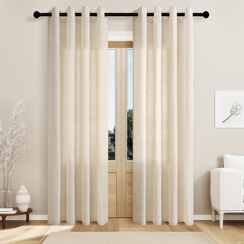 Jowels Natural Linen Curtains 80 Inch Length 2 Panels for Living Room Bedroom  Light Filtering Sheer Curtains 80 Inches  Neutral Modern Grommet Semi Sheer Soft Privacy Drapes Beige - Image 2