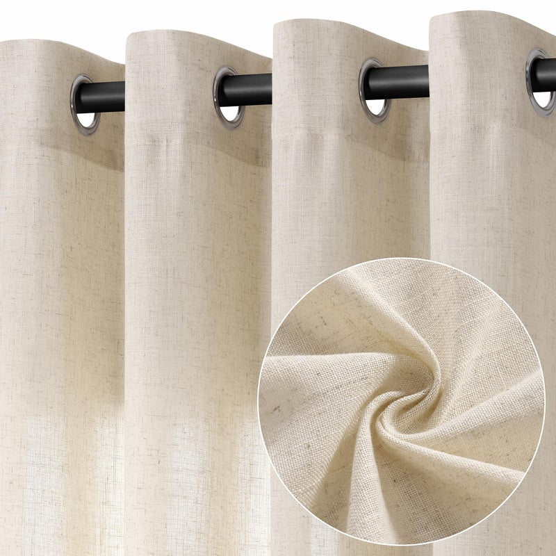 Jowels Natural Linen Curtains 80 Inch Length 2 Panels for Living Room Bedroom  Light Filtering Sheer Curtains 80 Inches  Neutral Modern Grommet Semi Sheer Soft Privacy Drapes Beige - Image 1