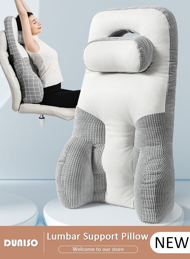 DUNISO وسادة دعم القطن للظهر لكرسي المكتب، وسادة ظهر مريحة لتخفيف الألم وتحسين وضعية الجلوس، دعم للظهر والرقبة بتصميم محمول، وسادة بأحزمة قابلة للتعديل لكرسي المكتب، الكرسي المتحرك، كرسي المكتب، كرسي الكمبيوتر، كرسي الألعاب - Image 1