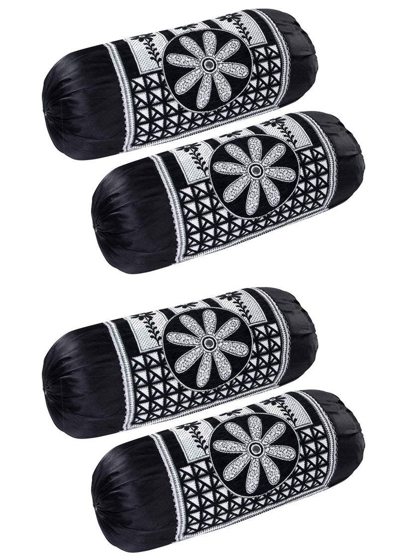 HSR Collection Chenille Velvet Luxury Round Bolsters Covers (Black, Standard) - Set of 4 - Image 5