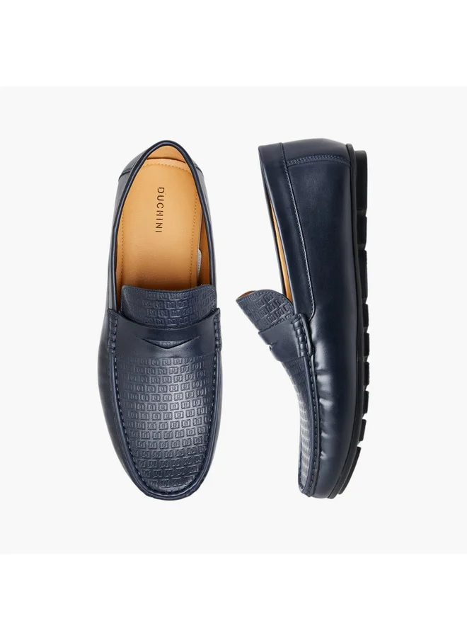 DUCHINI Men's Logo Embossed Slip-On Moccasins