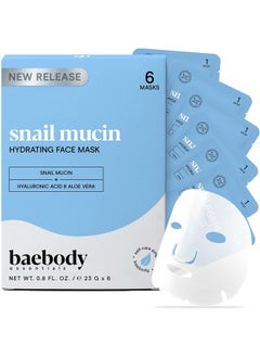 Baebody Baebody Snail Mucin Face Sheet Mask (6 pcs) - Anti Aging and Moisturizing Face Mask with Hyaluronic Acid - Deep Hydration for Youthful Skin  - Image 1