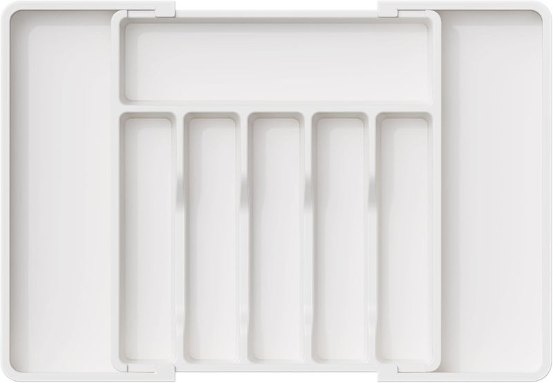 Lifewit Cutlery Drawer Organiser, Large Expandable to 57cm Utensil Tray for Kitchen, Adjustable Silverware and Flatware Holder, Compact Plastic Storage for Spoons Forks Knives, White - Image 1