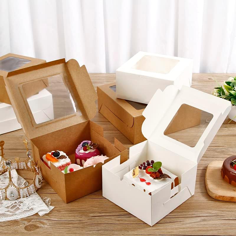SmilerSmile 30PCS Bakery Boxes,4"x4"x2.5" Small Pastry Treat Boxes with Window Gift Packaging Boxes for Cookies,Pastries,Mini Cakes,Pie Slice,Stickers Included,(White) - Image 3