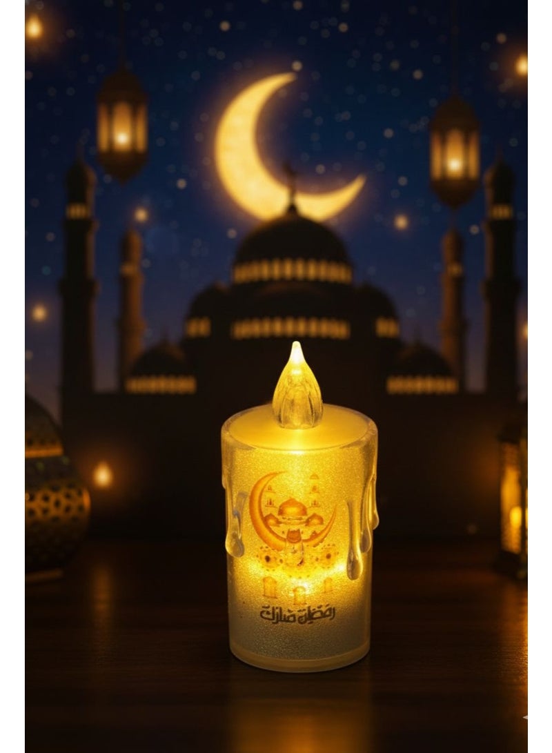 شمعة رمضان كريم الإلكترونية المضيئة - ديكور فانوس ليد مقاس صعير   بضوء دافئ ووميض واقعي ٨*٤ سم - Image 1