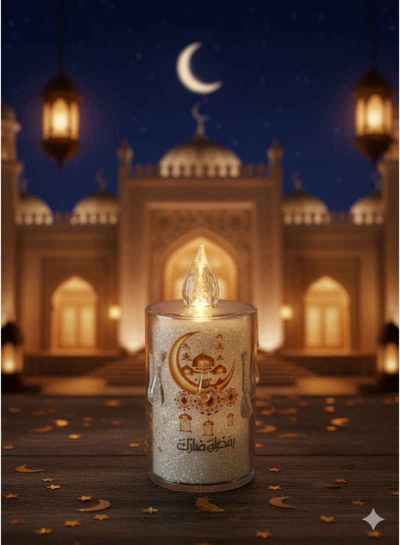 شمعة رمضان كريم الإلكترونية المضيئة - ديكور فانوس ليد مقاس صعير   بضوء دافئ ووميض واقعي ٨*٤ سم - Image 2