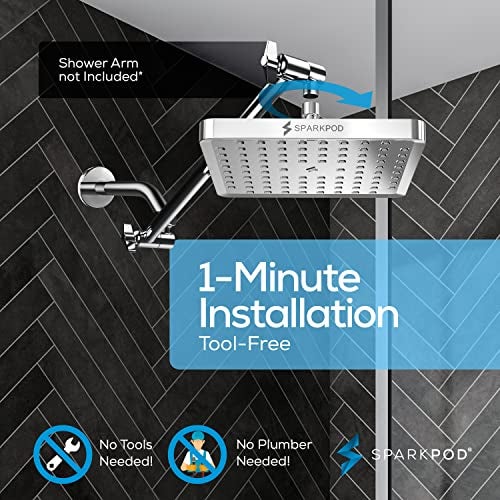 SparkPod Shower Head - High Pressure Rain - Premium Quality Luxury Design - 1-Min Install - Easy Clean Adjustable Replacement for Your Bathroom Shower Heads (Luxury Polished Chrome, 8 Inch Square) - Image 4