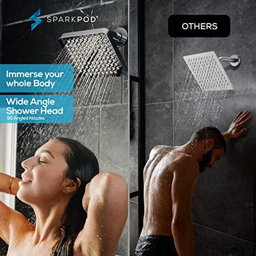 SparkPod Shower Head - High Pressure Rain - Premium Quality Luxury Design - 1-Min Install - Easy Clean Adjustable Replacement for Your Bathroom Shower Heads (Luxury Polished Chrome, 8 Inch Square) - Image 2