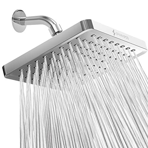 SparkPod Shower Head - High Pressure Rain - Premium Quality Luxury Design - 1-Min Install - Easy Clean Adjustable Replacement for Your Bathroom Shower Heads (Luxury Polished Chrome, 8 Inch Square) - Image 1