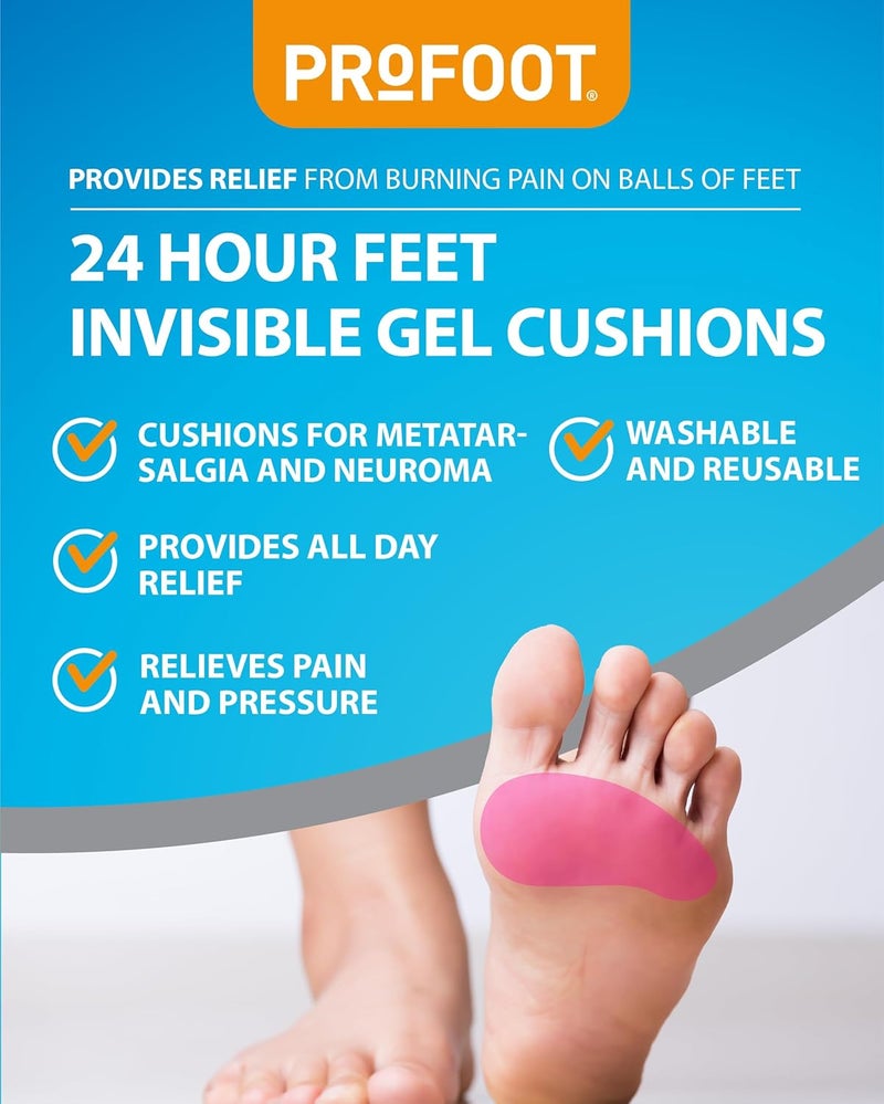 Profoot 24 Hour Feet Invisible Gel Cushions Comfortable Cushions for Metatarsalgia and Mortons Neuroma Provides Relief from Burning Pain on Balls of Feet 2 Pairs - Image 2