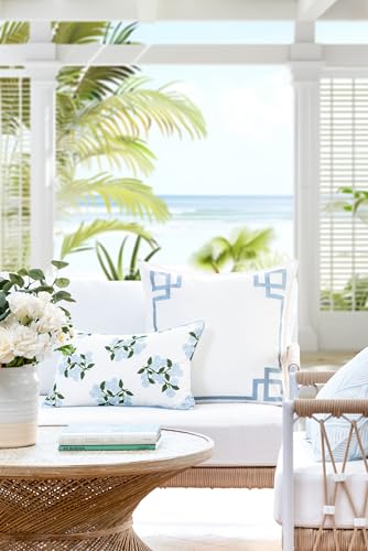 Hofdeco Premium Coastal Patio Indoor Outdoor Lumbar Pillow Cover Only 12x20 Water Repellent for Backyard Couch Baby Blue Print Hydrangea Flower - Image 3