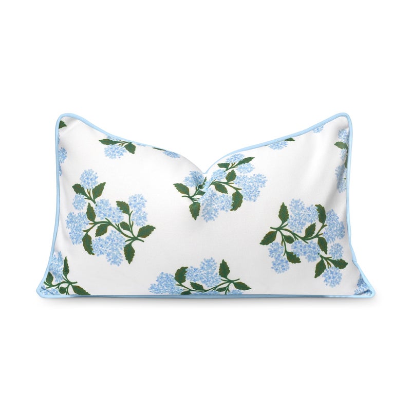 Hofdeco Premium Coastal Patio Indoor Outdoor Lumbar Pillow Cover Only 12x20 Water Repellent for Backyard Couch Baby Blue Print Hydrangea Flower - Image 2