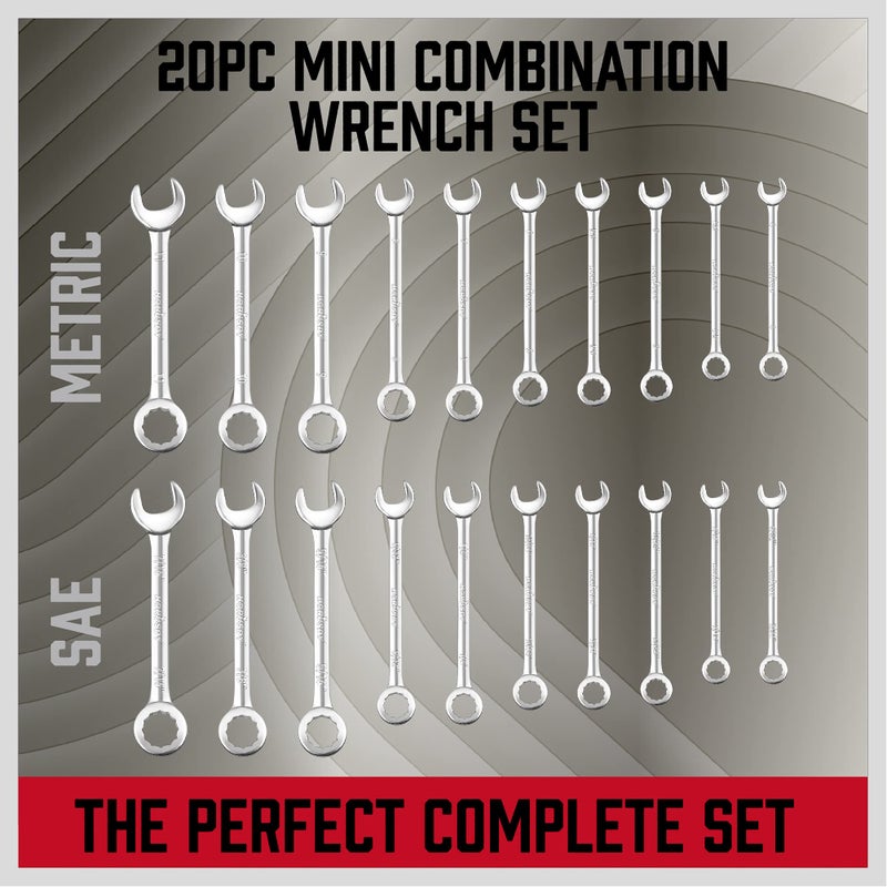 SEDY Premium Midget Wrench Set - 22-Piece Mini Combination Wrench Set Metric & SAE Ignition Wrench Set 4-10mm & 5/32'' to 7/16'' Lightweight Small Wrench Set Carry Pouch - Image 2