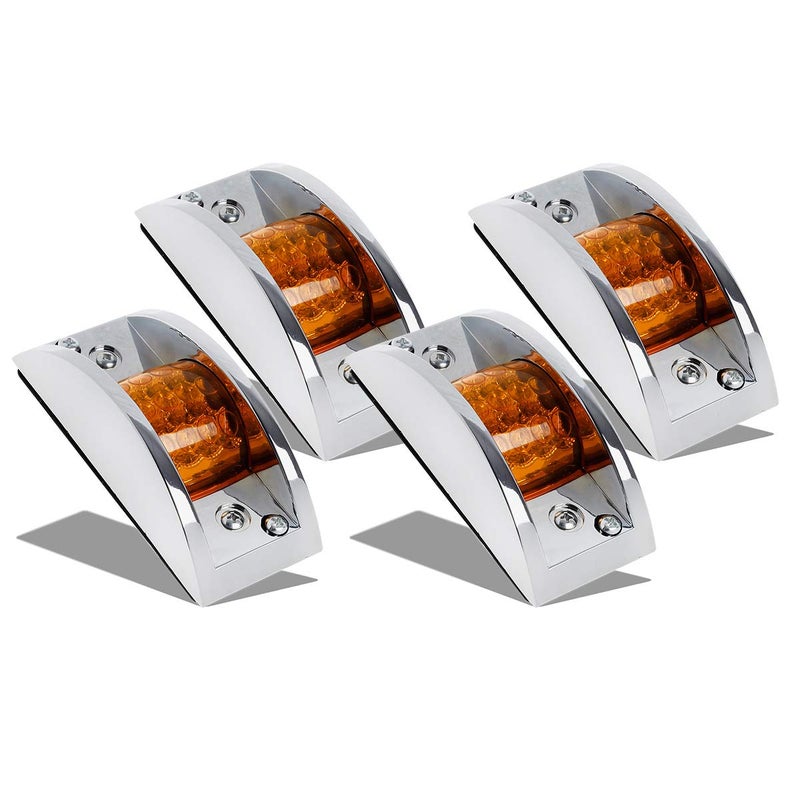 Partsam 4x Sealed Chrome Armored LED Trailer Clearance and Side Marker Light 12LED Amber