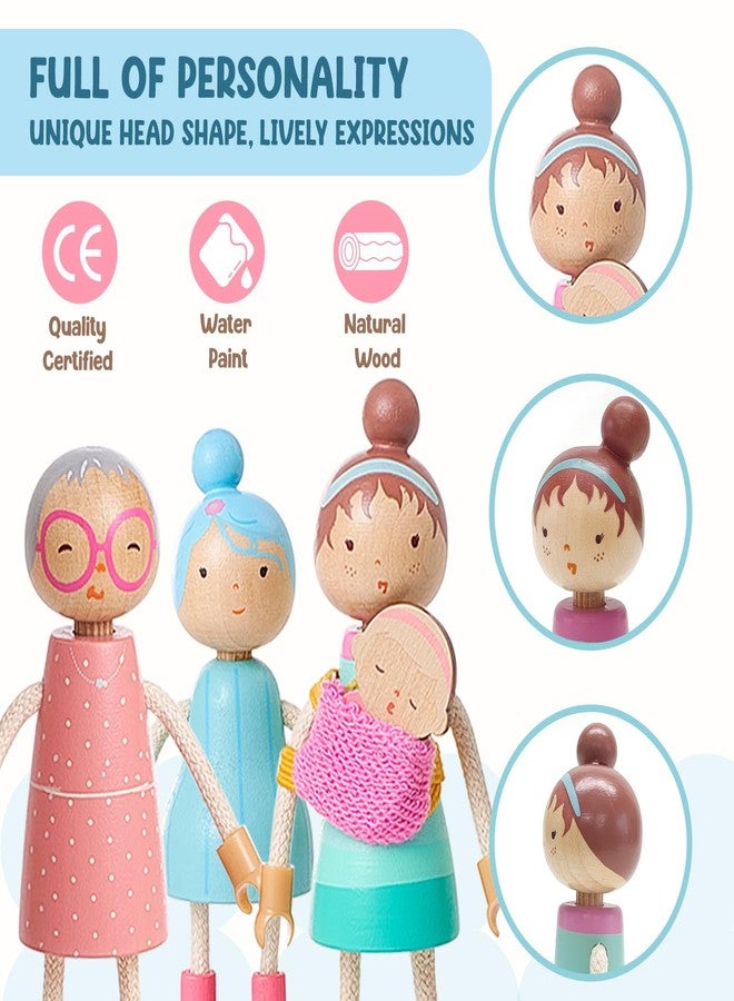 Giant bean Wooden Family Dolls Set of 7 for Dollhouse, Dollhouse People Miniature Dollhouse Accessories Toy for Boys Girls Kids Pretend Play 3 Years up - Image 3