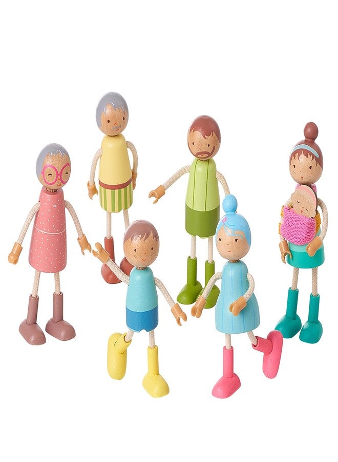 Giant bean Wooden Family Dolls Set of 7 for Dollhouse, Dollhouse People Miniature Dollhouse Accessories Toy for Boys Girls Kids Pretend Play 3 Years up - Image 1