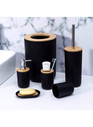 "6-Piece Round Bathroom Set - Includes Wooden Lid Basket, Bath Mat, Soap Dispenser, Toothbrush Holder, Shaving Kit Holder, and Soap Dish - Elegant and Functional BS - pzsku/ZCC4E4780790B65CE3621Z/45/1749550595/ff548acd-a908-4a30-bc4f-52a60d65168a