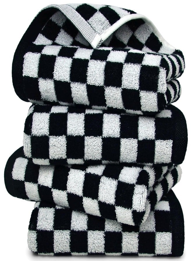 Jacquotha Black and White Hand Towels for Kitchen 4 Pack Cotton, Decorative Bathroom Towels Checkered Decor Farmhouse Cute for Men Women Gifts, 13" x 29" - Image 1