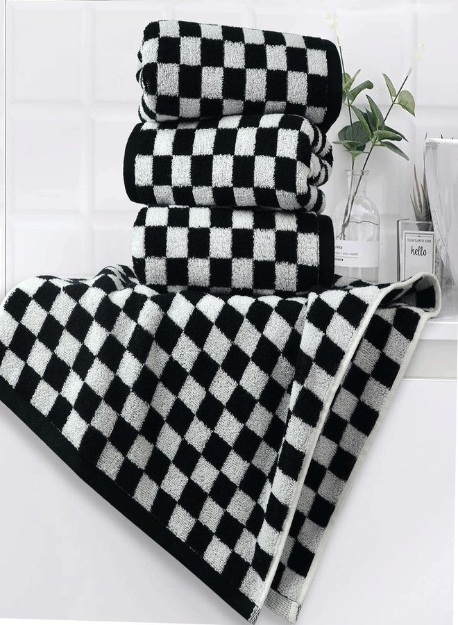 Jacquotha Black and White Hand Towels for Kitchen 4 Pack Cotton, Decorative Bathroom Towels Checkered Decor Farmhouse Cute for Men Women Gifts, 13" x 29" - Image 2