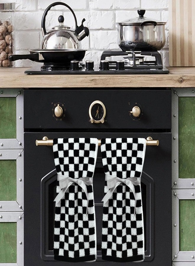Jacquotha Black and White Hand Towels for Kitchen 4 Pack Cotton, Decorative Bathroom Towels Checkered Decor Farmhouse Cute for Men Women Gifts, 13" x 29" - Image 3