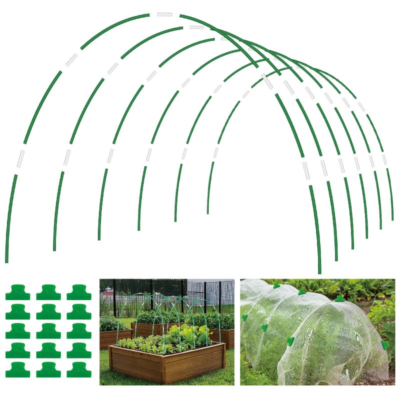lifskydom 60PCS Garden Hoops for Raised Beds, 8FT Rust-Free Fiberglass Greenhouse Hoops, DIY Frame Stake to Create Grow Tunnels, Plant Support Row Covers & Garden Netting, 40Pcs Clips - Image 1