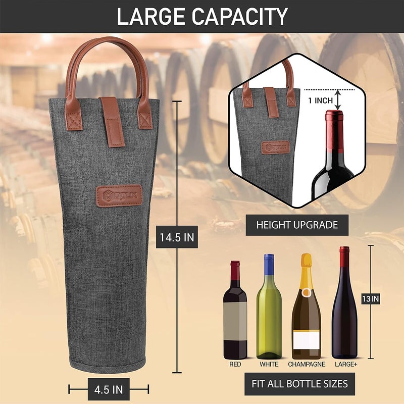 OPUX Wine Bag Single Bottle Carrier Tote, Insulated Travel Wine Cooler Bag for Picnic Beach Gift, Thermal Padded Portable One Bottle Holder Carrying Case for Women Men Wine Lovers, Charcoal Gray - Image 3