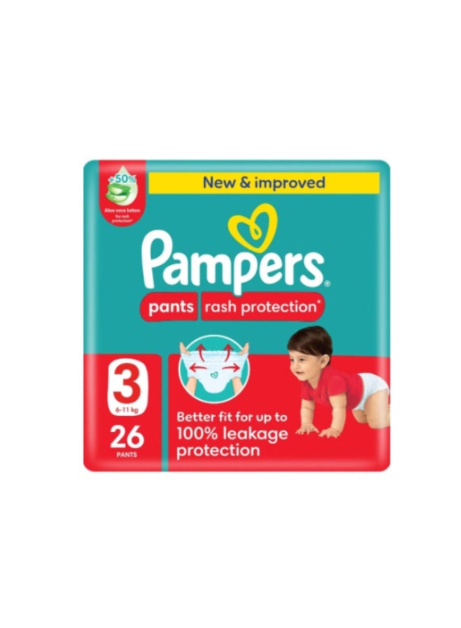 Pampers Rash Protection Pants Diapers, Size 3, 6-11kg, Value Pack, 26 pcs
