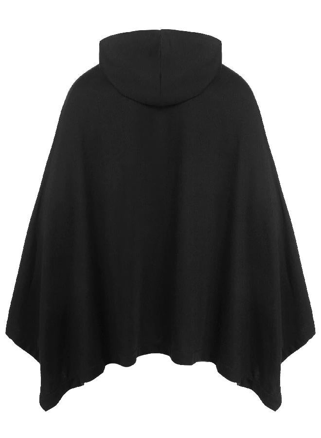 COOFANDY COOFANDY Unisex Casual Hooded Poncho Cape Cloak Fashion Coat Hoodie Pullover with Pocket Black - Image 1