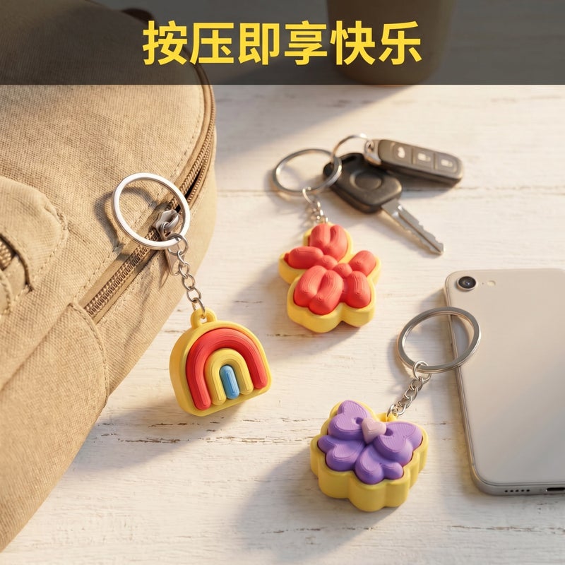 3D Printed Balloon Dog Rainbow Bow Keychain - Image 1