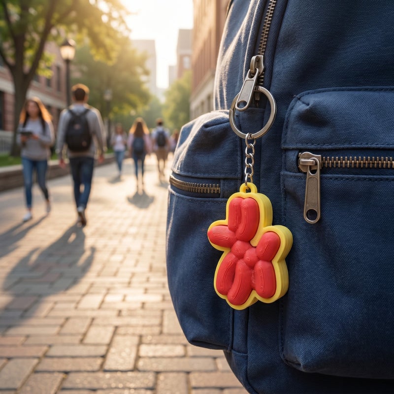 3D Printed Balloon Dog Rainbow Bow Keychain - Image 3