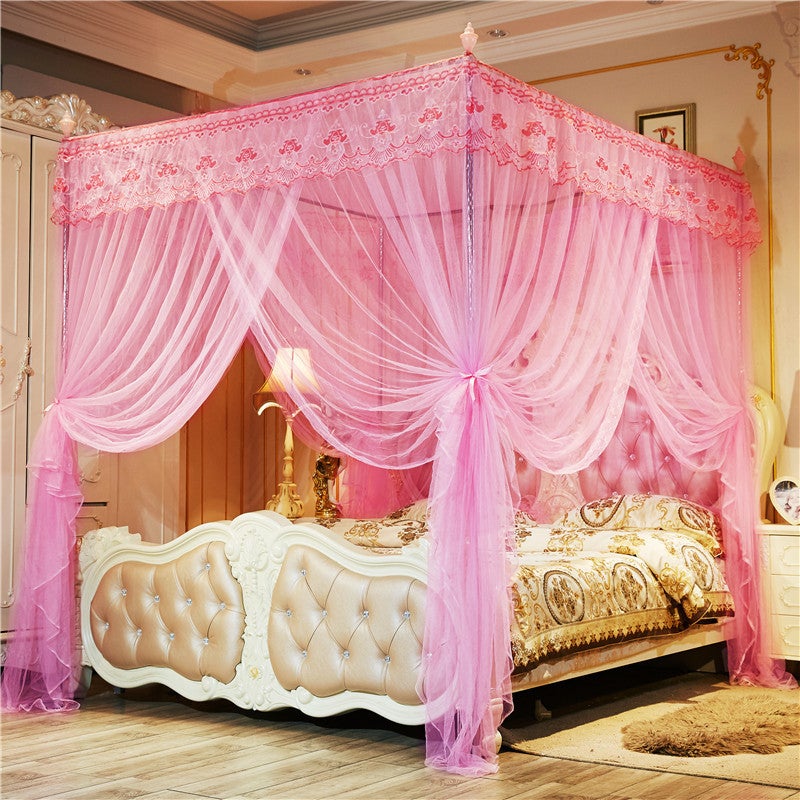 Three-Door Palace Mosquito Net Household 1 Meter 8 Bed Princess Wind Floor Pattern Net Encrypted Double Humanities Net With Bracket - Image 1