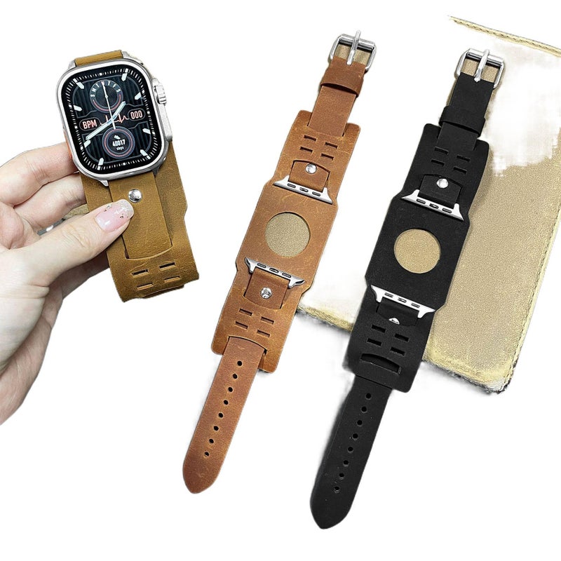 Leather Smartwatch Band for daily smartwatch wear and replacement strap Black Travel Use Outdoor Use Portable Use Routine Use Personal Use Indoor - Image 4