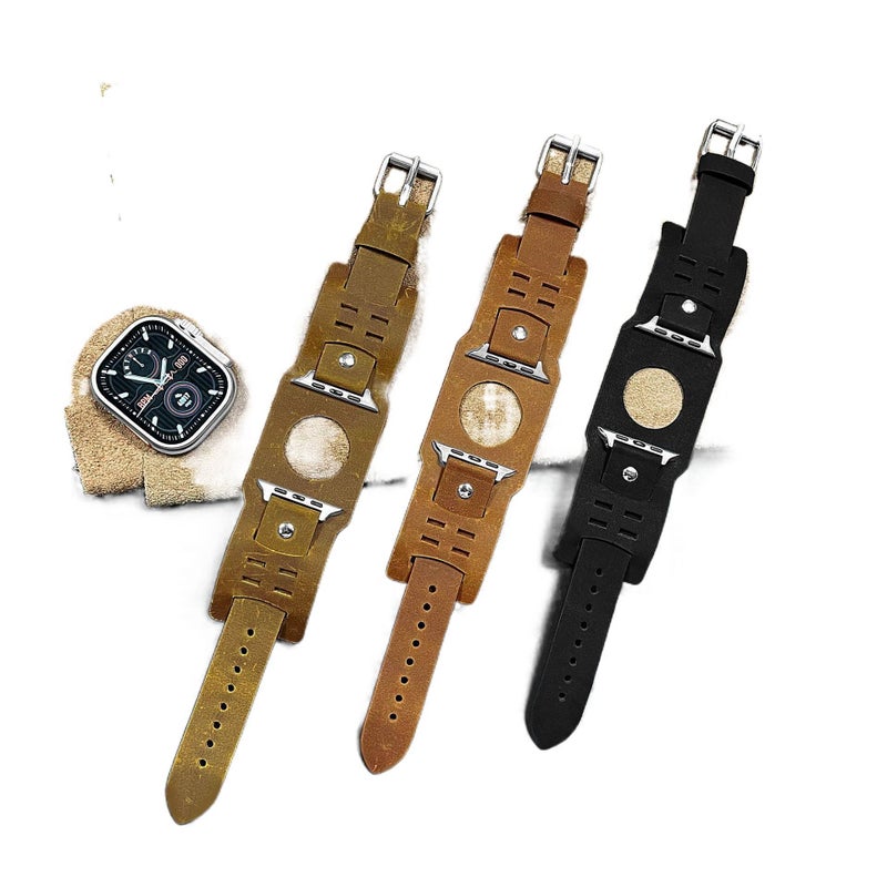 Leather Smartwatch Band for daily smartwatch wear and replacement strap Black Travel Use Outdoor Use Portable Use Routine Use Personal Use Indoor - Image 2