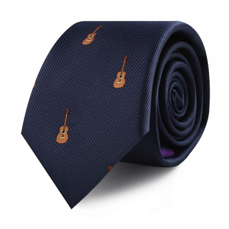 AUSCUFFLINKS Guitar Player Music Lover Tie for Him | Acoustic Guitarist Gift Skinny Neckties | Present for Work Colleague | Bday Gift for Guys (Guitar) - Image 1