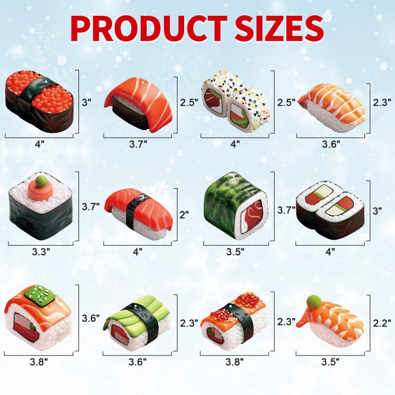 D4DREAM Christmas Ornaments 12Pcs Sushi Hanging Ornament Wooden Sushi Christmas Tree Ornaments Funny Food Ornaments for Christmas Tree Decoration Christmas Sushi Food Ornaments Keepsake Gifts for Kids - Image 2
