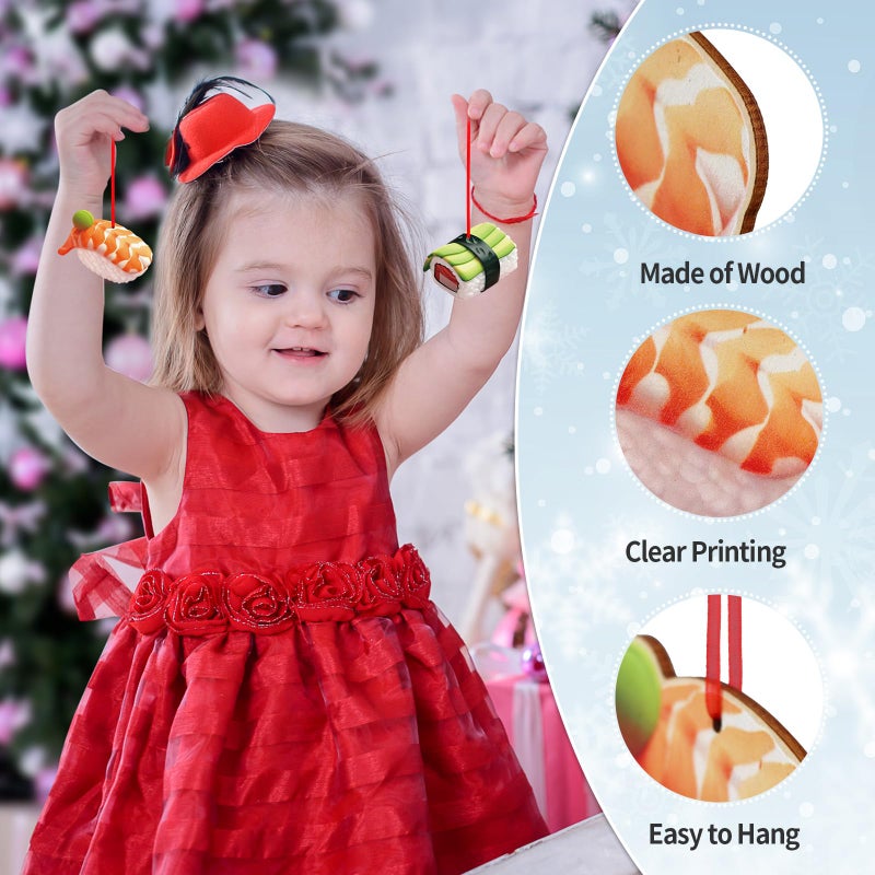D4DREAM Christmas Ornaments 12Pcs Sushi Hanging Ornament Wooden Sushi Christmas Tree Ornaments Funny Food Ornaments for Christmas Tree Decoration Christmas Sushi Food Ornaments Keepsake Gifts for Kids - Image 3