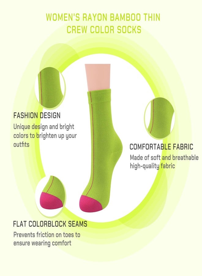 SERISIMPLE Women's Rayon Bamboo Thin Crew Socks Vivid Color Dress Casual Super Soft Wide Fun Stretchy 3 Pairs (US, Alpha, Medium, Regular, Regular, Assorted) - Image 2