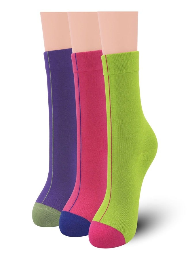 SERISIMPLE Women's Rayon Bamboo Thin Crew Socks Vivid Color Dress Casual Super Soft Wide Fun Stretchy 3 Pairs (US, Alpha, Medium, Regular, Regular, Assorted) - Image 1