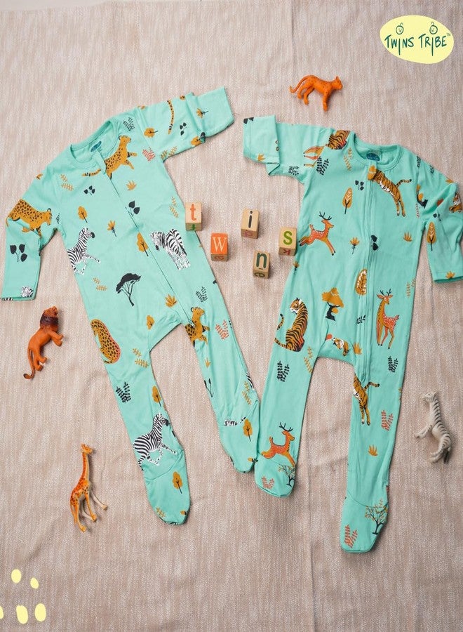 TwinsTribe Twins Rompers Set for Babies Spots & Stripes - Jungle Theme, Size 3-6 months, Gift for Twins, Twin Dress Clothes Outfit, Premium Cotton - Image 5