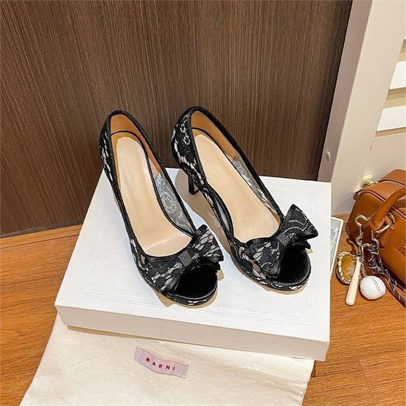Nightclub Stiletto Waterproof Platform Fish Mouth Shoes Super Popular Bow Lace Breathable Mesh High Heel Fashion Sandals - Image 1