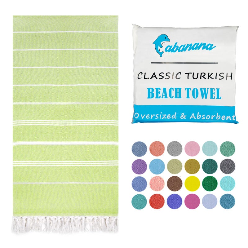 cabanana Turkish Beach Towel Oversized  39x71 Quick Dry Sand Free Thin Beach Towels for AdultsExtra Large Cotton Lightweigh Travel Towel for Beach AccessoriesApple Green